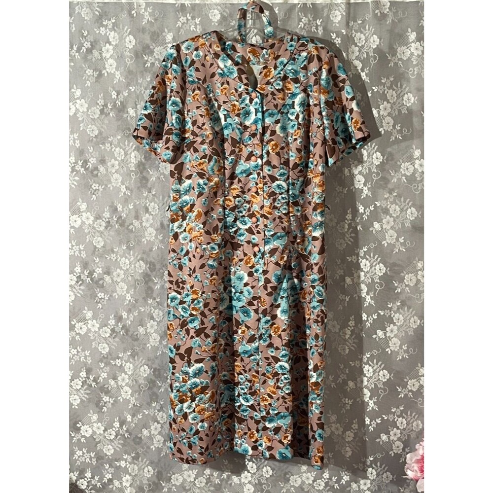 Vintage 70s Floral Dress Size Large 1970s Retro Collared Button Front Mod Twee